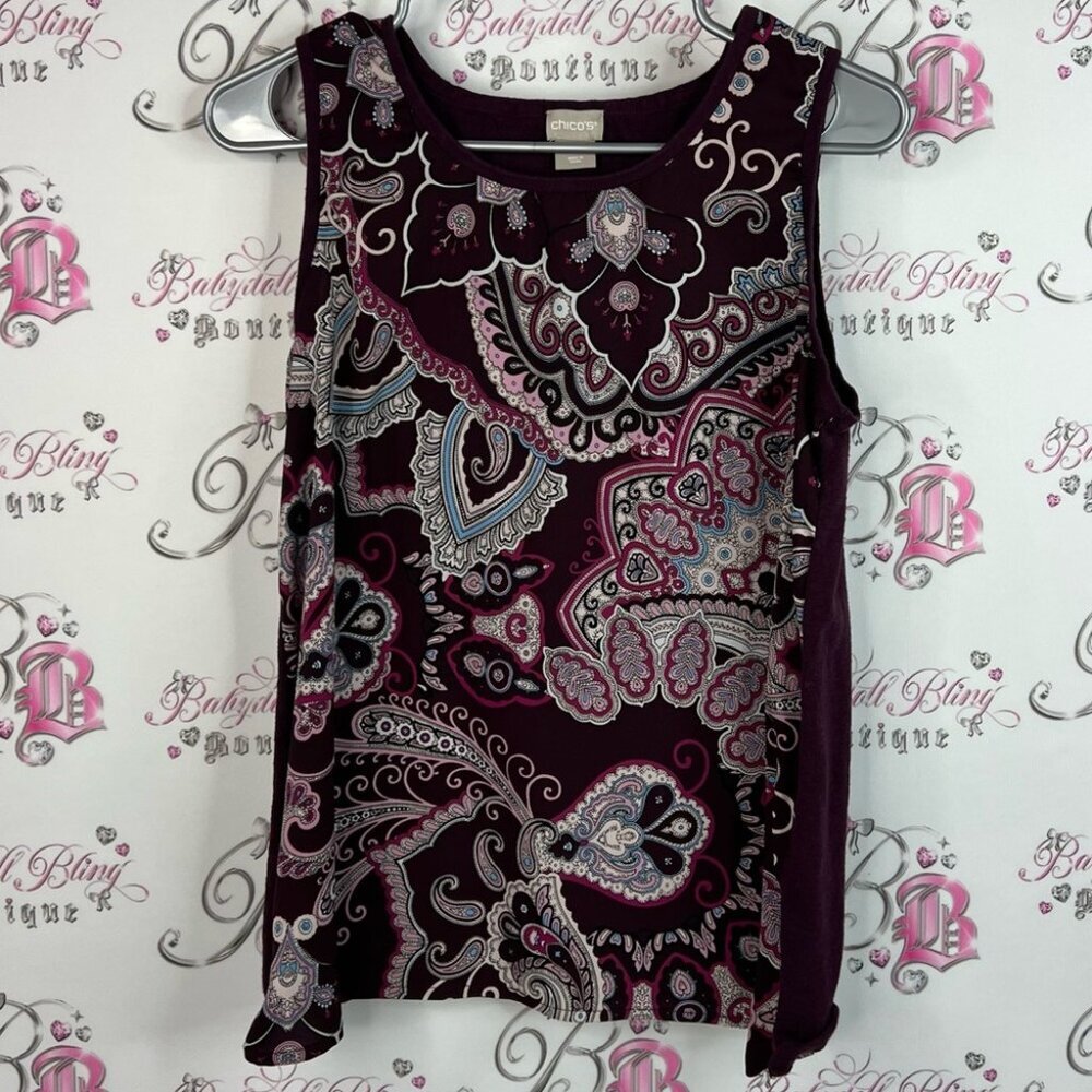Chico's tank top paisley purple blue pink white Burgundy Paisley Tank Top